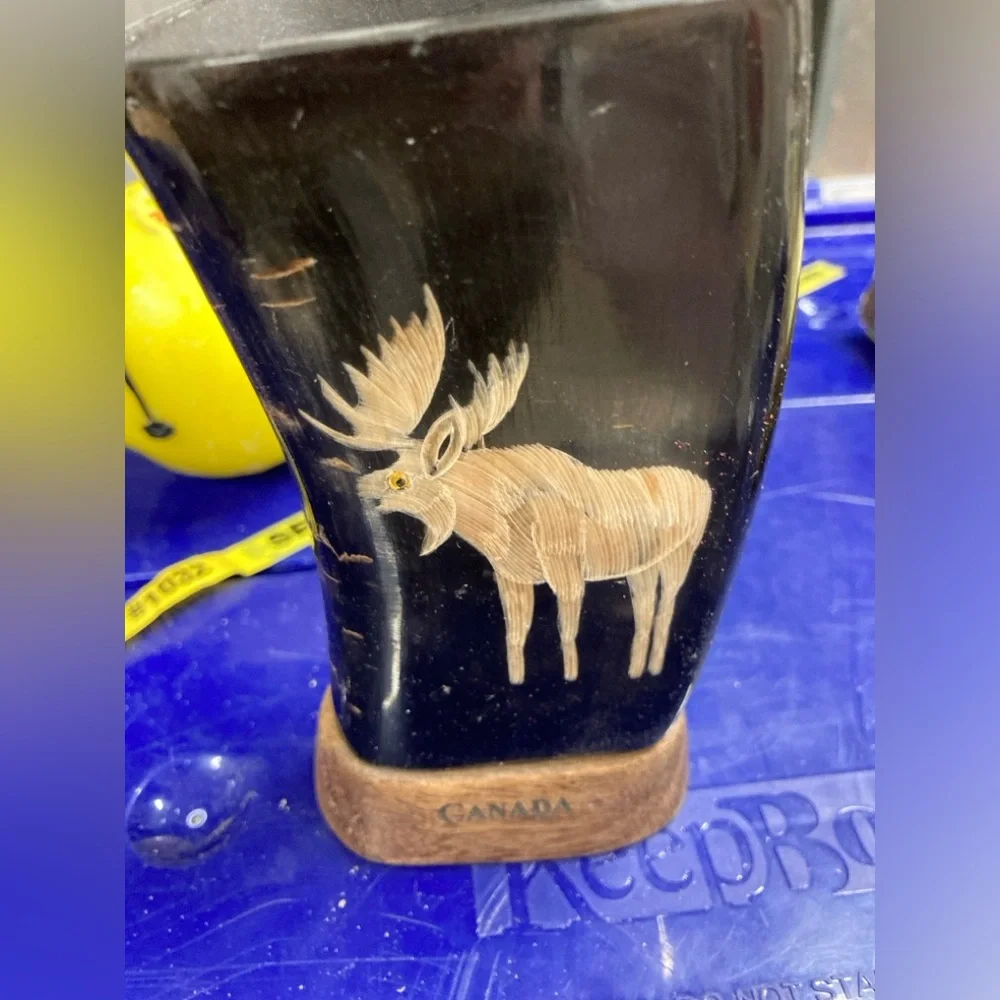 Vintage Carved Moose Horn Sculpture from Canada